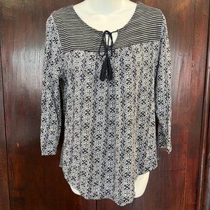 Lucky Boho Top with Tassels and Two Prints